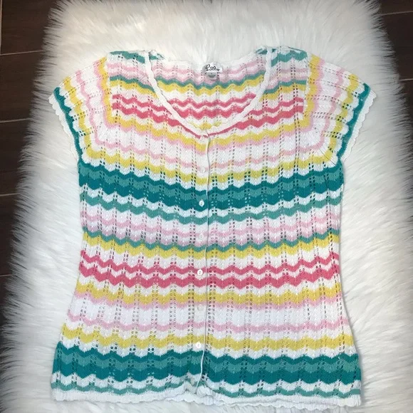 Vintage Lilly Pulitzer Crochet Sweater Cardigan Womens Size Large Beach EUC - Picture 4 of 9